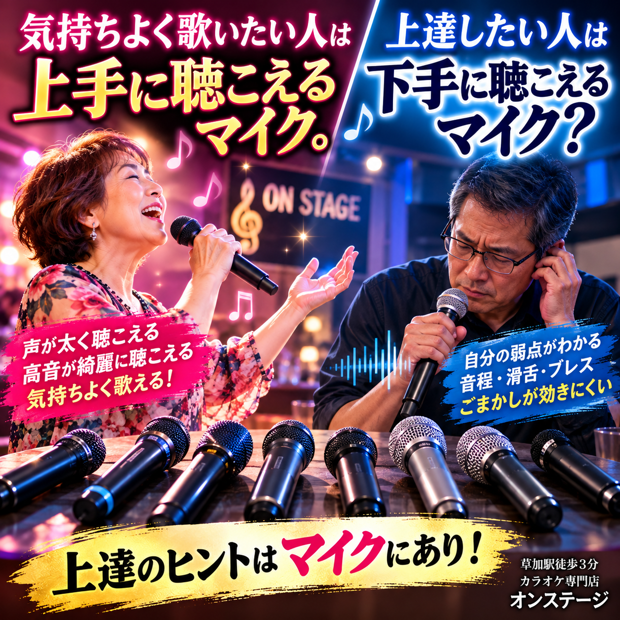 気持ちよく歌いたい人は「上手に聴こえるマイク」、 上達したい人は「下手に聴こえるマイク」？