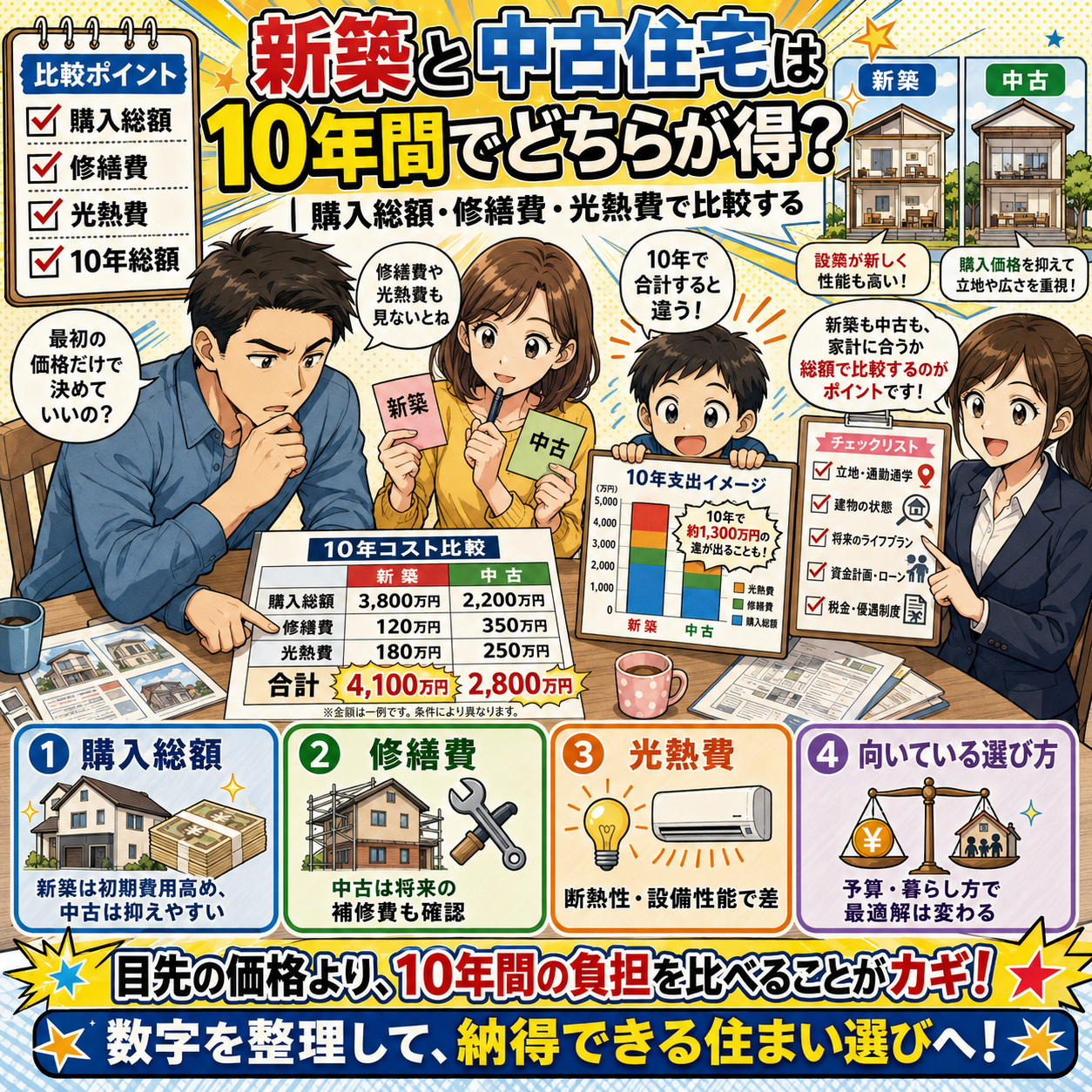 ⑩ 新築と中古住宅は10年間でどちらが得？｜購入総額・修繕費・光熱費で比較する