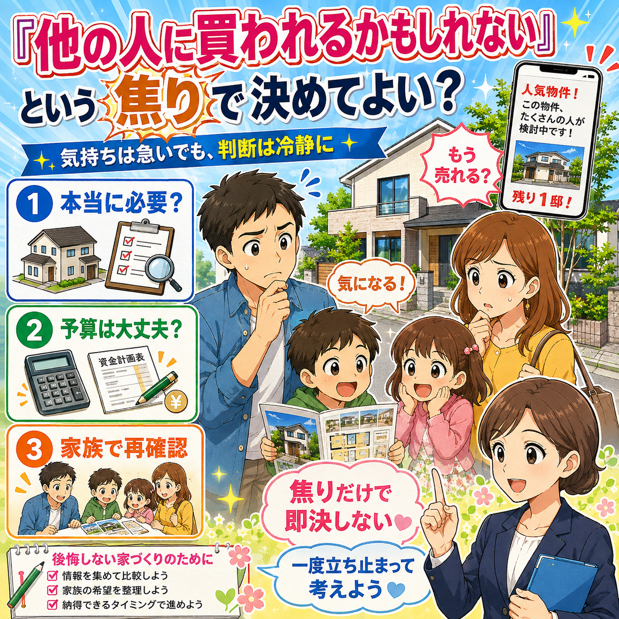 ② 「他の人に買われるかもしれない」という焦りで決めてよい？｜住宅購入で急ぐ前に確認したいこと