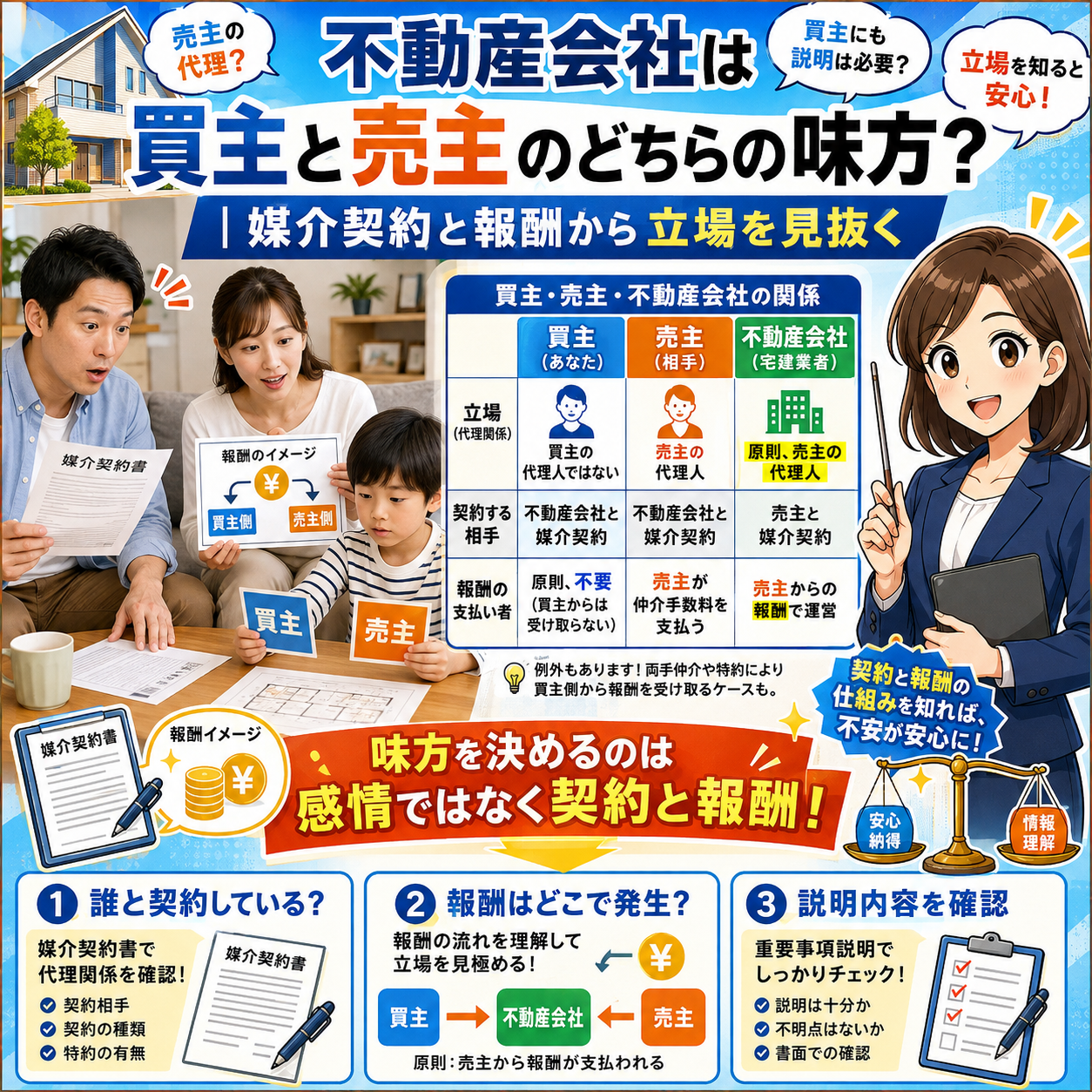 ③ 不動産会社は買主と売主のどちらの味方？｜媒介契約と報酬から立場を見抜く