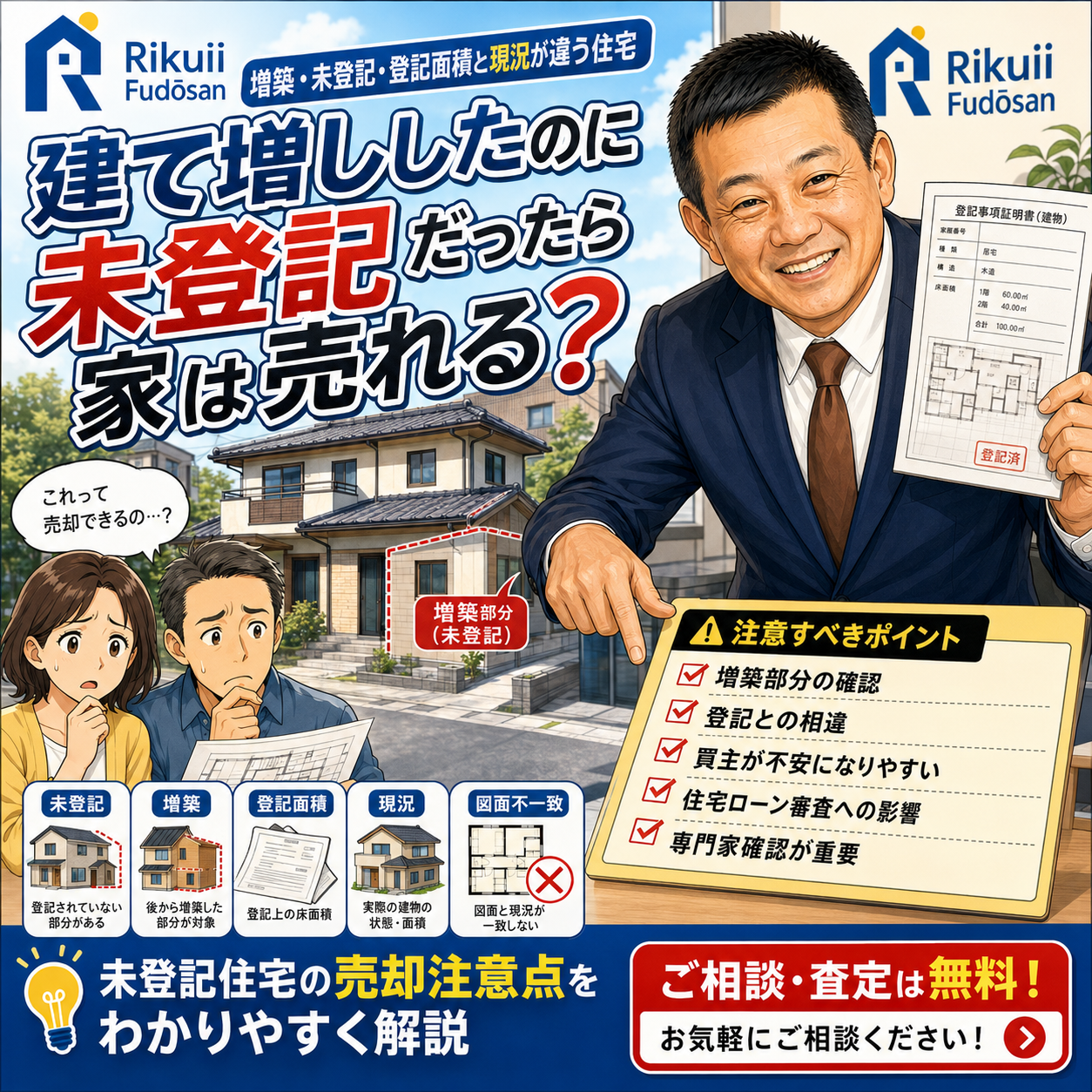 ⑥ 建て増ししたのに未登記だったら家は売れる？｜増築・未登記・登記面積と現況が違う住宅