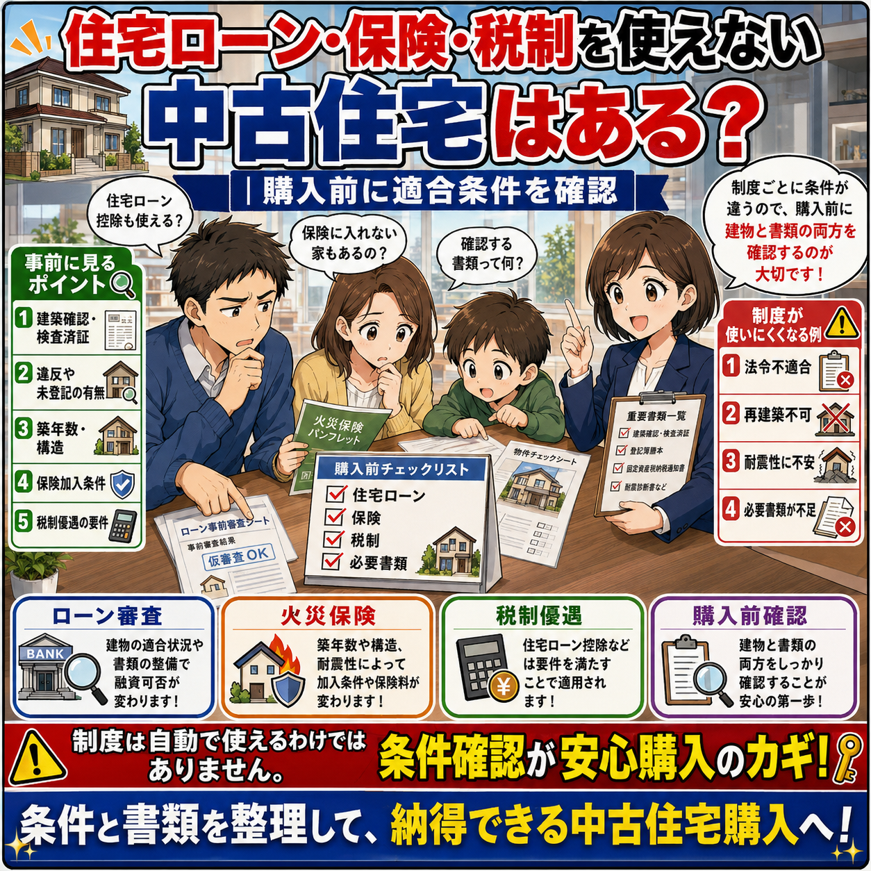⑧ 住宅ローン・保険・税制を使えない中古住宅はある？｜購入前に適合条件を確認