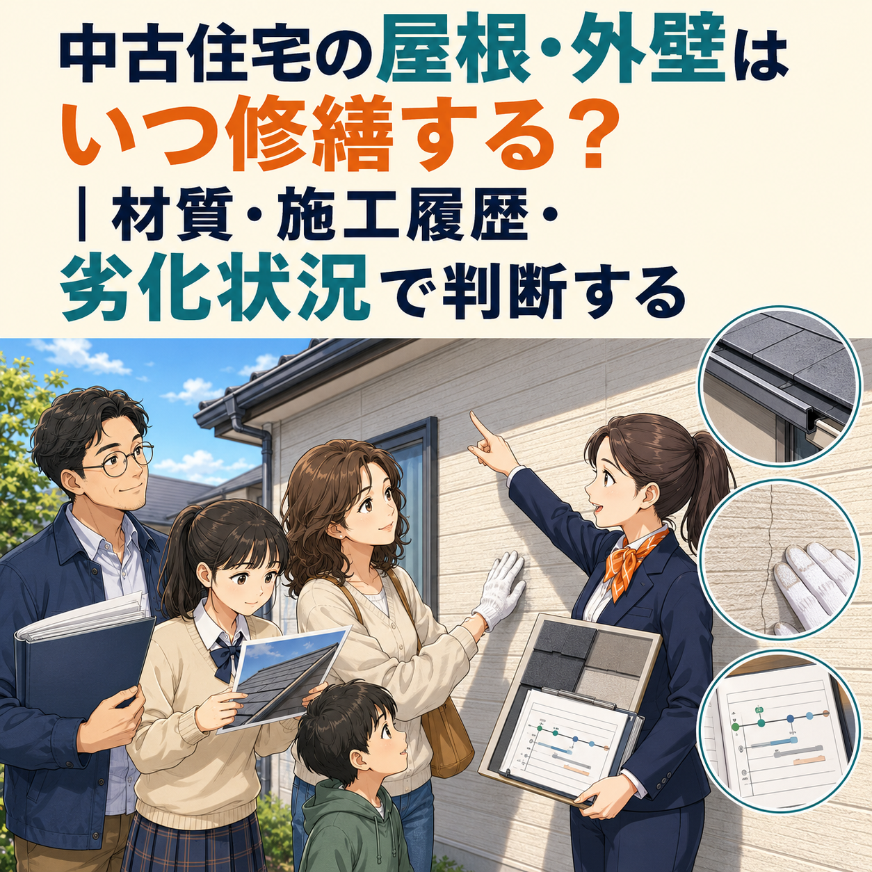 ④ 中古住宅の屋根・外壁はいつ修繕する？｜材質・施工履歴・劣化状況で判断する
