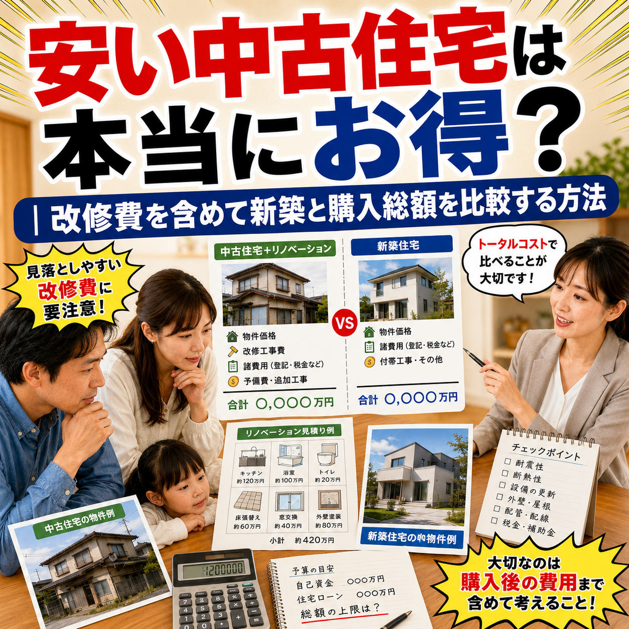 ⑦ 安い中古住宅は本当にお得？｜改修費を含めて新築と購入総額を比較する方法