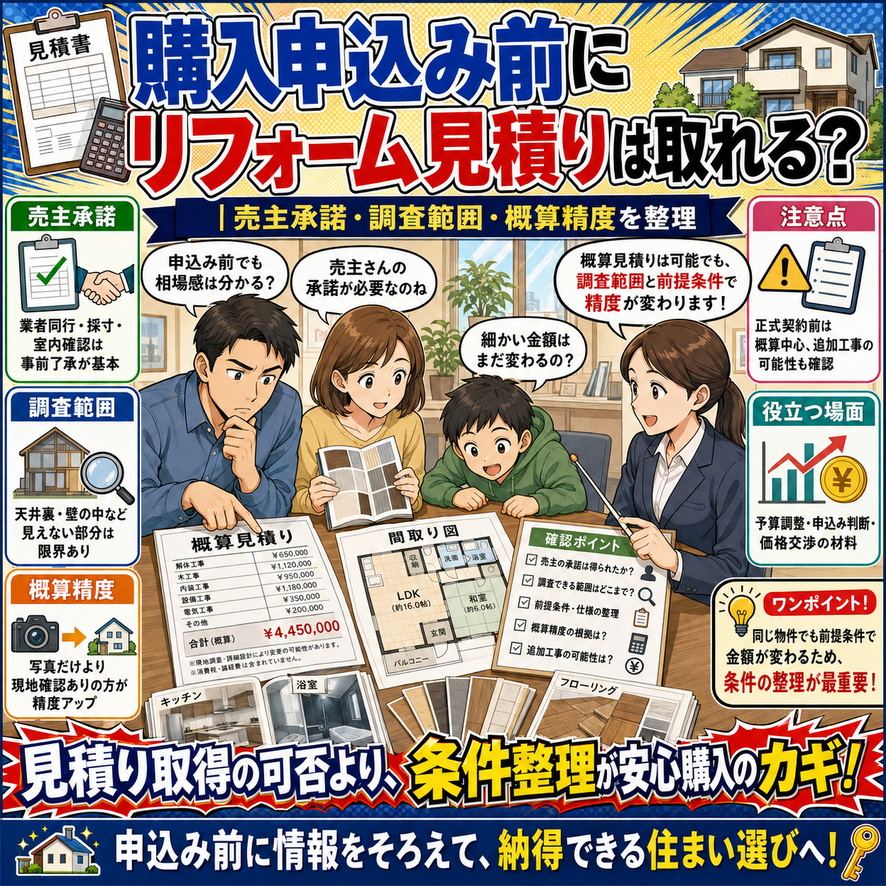 ⑨ 購入申込み前にリフォーム見積りは取れる？｜売主承諾・調査範囲・概算精度を整理