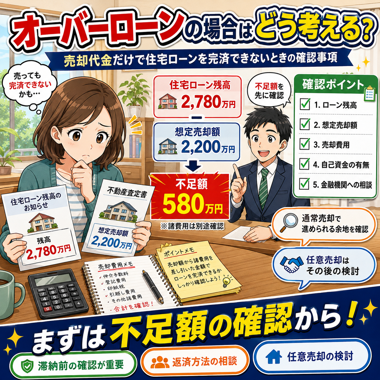 ⑥ オーバーローンの場合はどう考える？｜売却代金だけで住宅ローンを完済できないときの確認事項