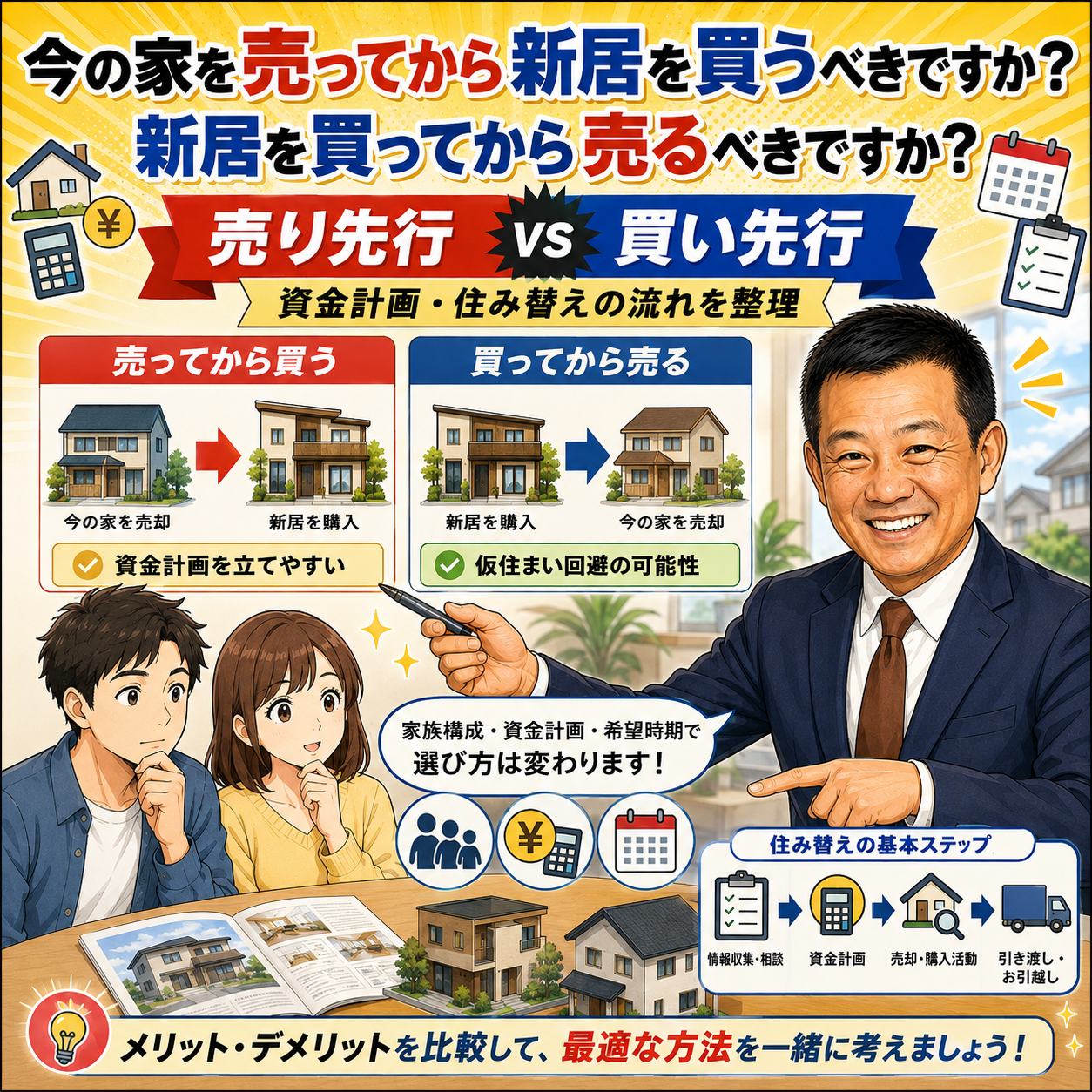 ④ 今の家を売ってから新居を買うべきですか？新居を買ってから売るべきですか？