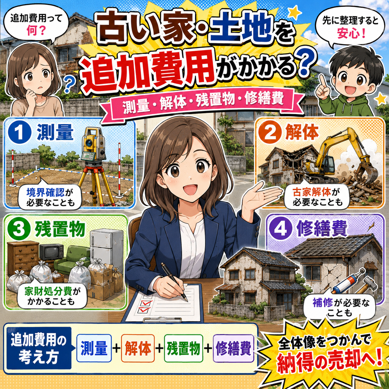 ⑤ 古い家・土地を売ると追加費用がかかる？｜測量・解体・残置物・修繕費