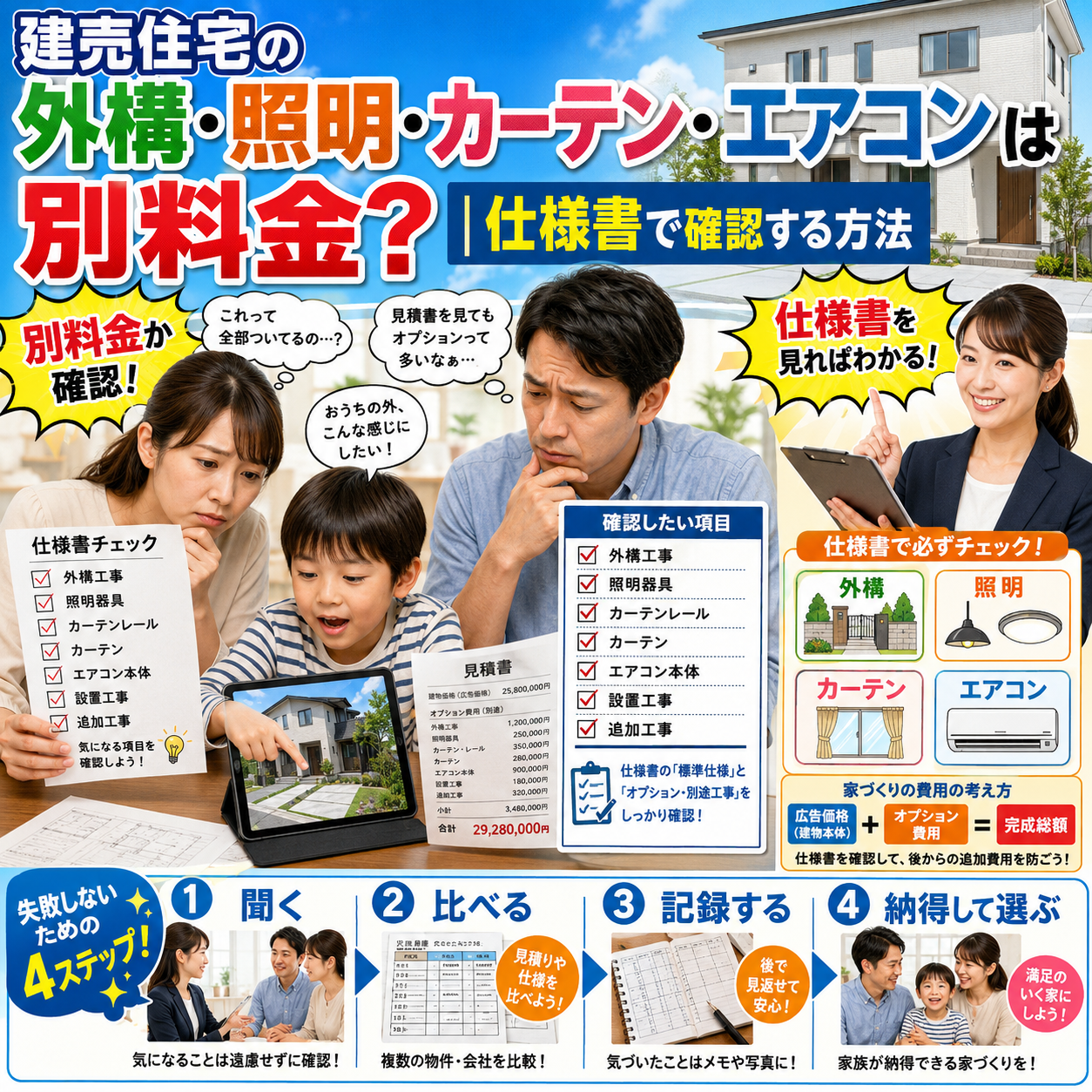 ③ 建売住宅の外構・照明・カーテン・エアコンは別料金？｜仕様書で確認する方法